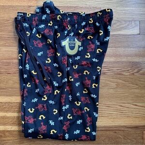True Religion Men's Size Large Black Loungewear Sleepwear Pants Logo Soft Fleece